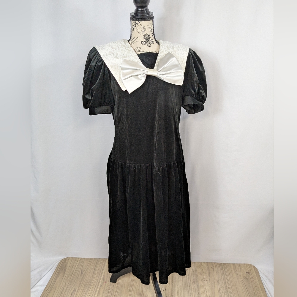 Vtg Gothic Lolita French Milkmaid Coquette Size 8 Dress Velvet Satin Bow A078